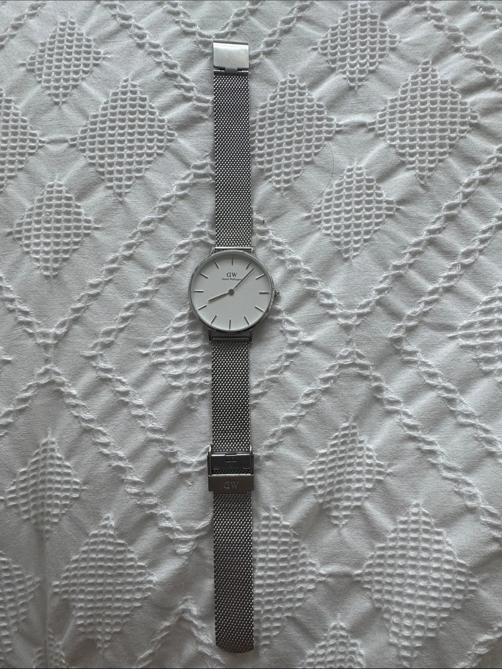 Daniel Wellington Silver Mesh Bracelet Watch with White Dial